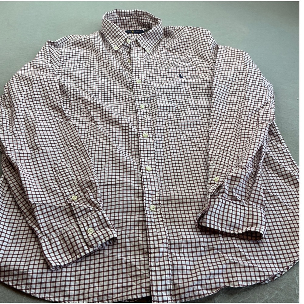 Polo Ralph Lauren Shirt Burgundy White Check Button Down XL Classic Fit Cotton